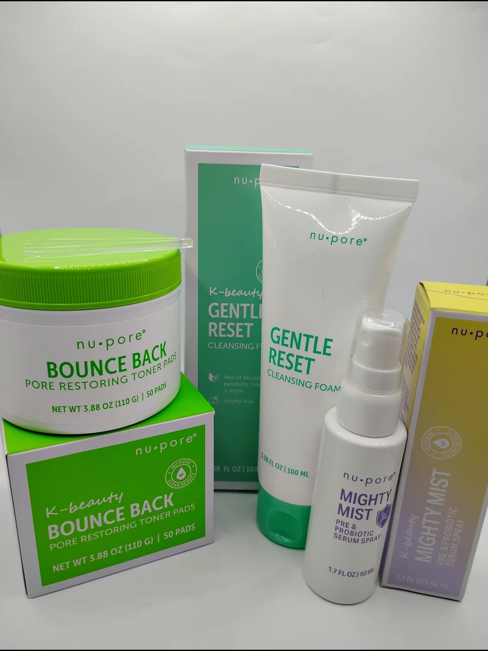 K Beauty Gentle Reset Cleansing Foam + Bounce Back Toner Pads Set + Mighty Mist